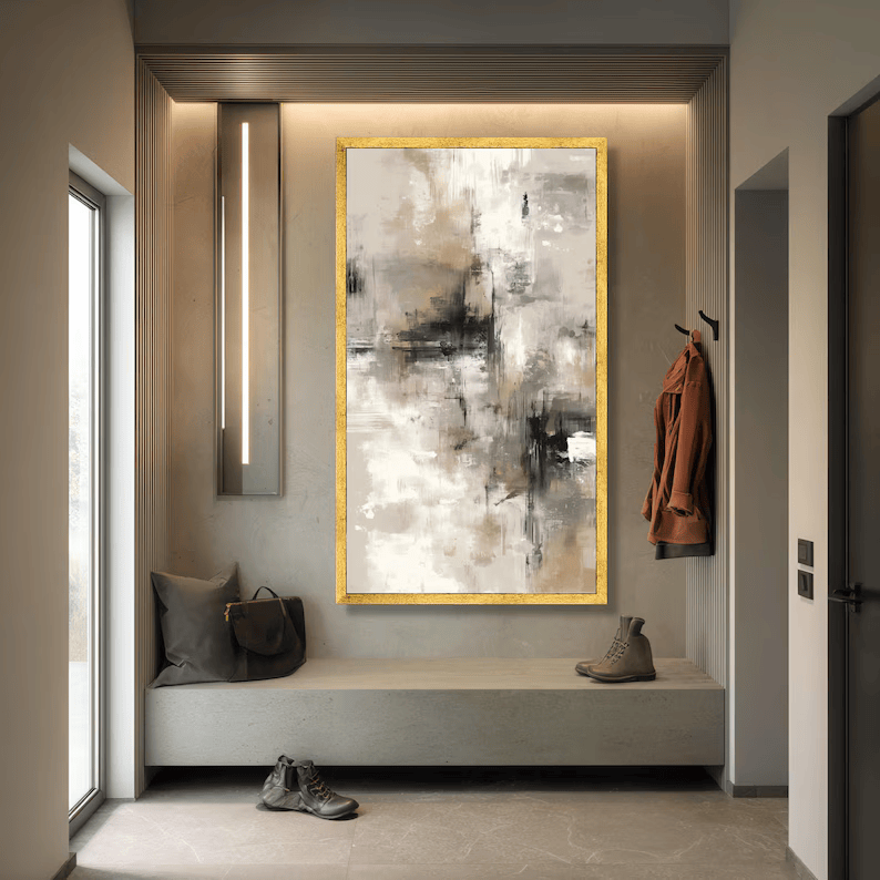 Neutral Vertical Abstract Painting – Modern Textured Wall Art#yy710033