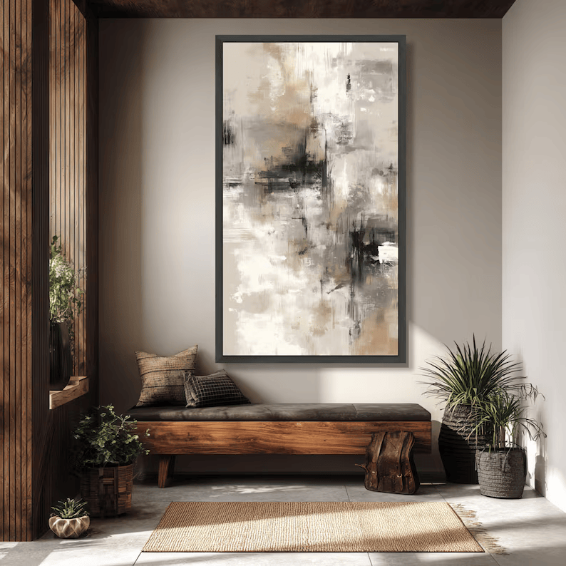 Neutral Vertical Abstract Painting – Modern Textured Wall Art#yy710033