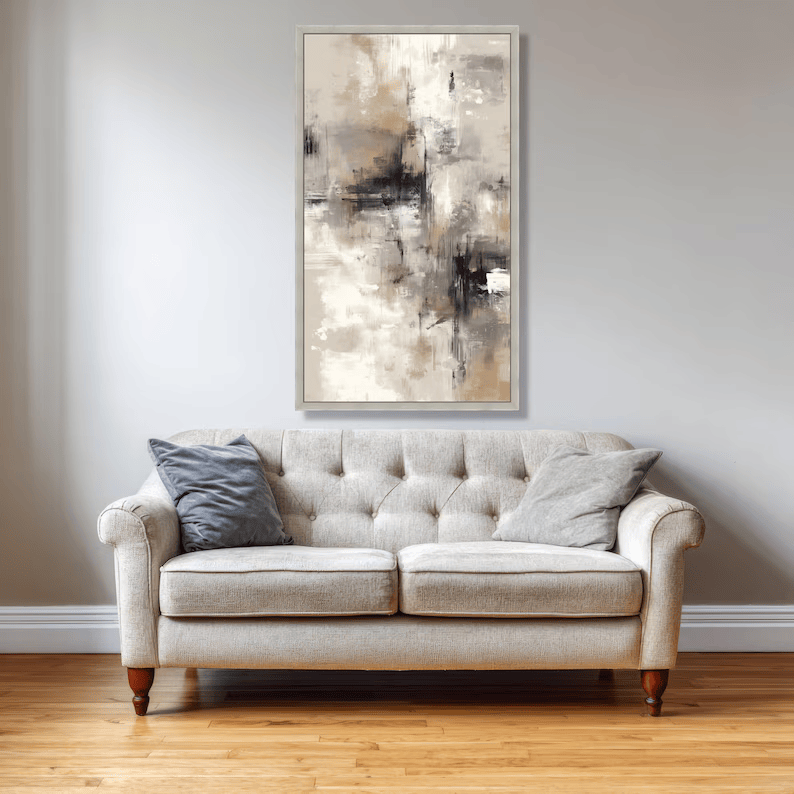 Neutral Vertical Abstract Painting – Modern Textured Wall Art#yy710033
