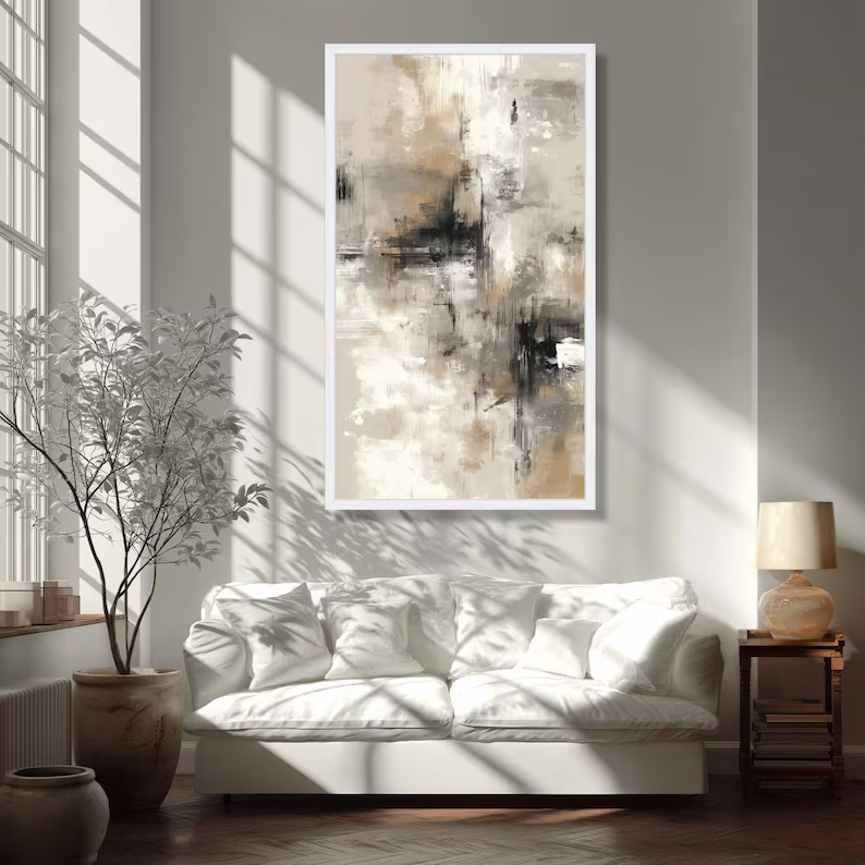 Neutral Vertical Abstract Painting – Modern Textured Wall Art#yy710033