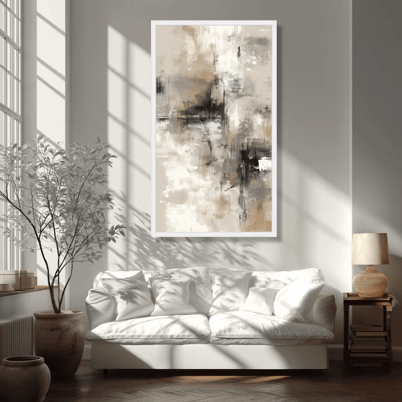 Neutral Vertical Abstract Painting – Modern Textured Wall Art#yy710033