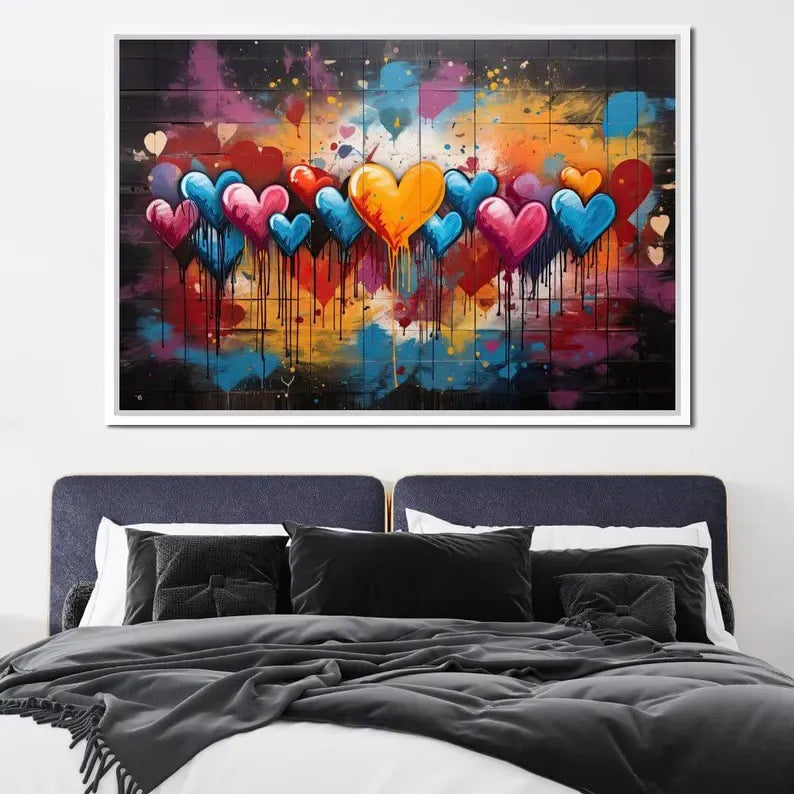 texture Colorful Heart Graffiti Painting – Modern Abstract Canvas Wall Art#yy710005