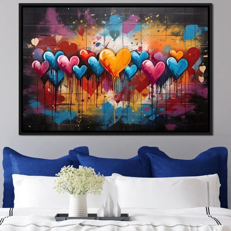 Colorful Heart Graffiti Painting – Modern Abstract Canvas Wall Art#yy710005
