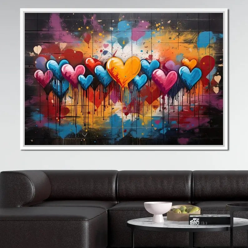 Colorful Heart Graffiti Painting – Modern Abstract Canvas Wall Art#yy710005