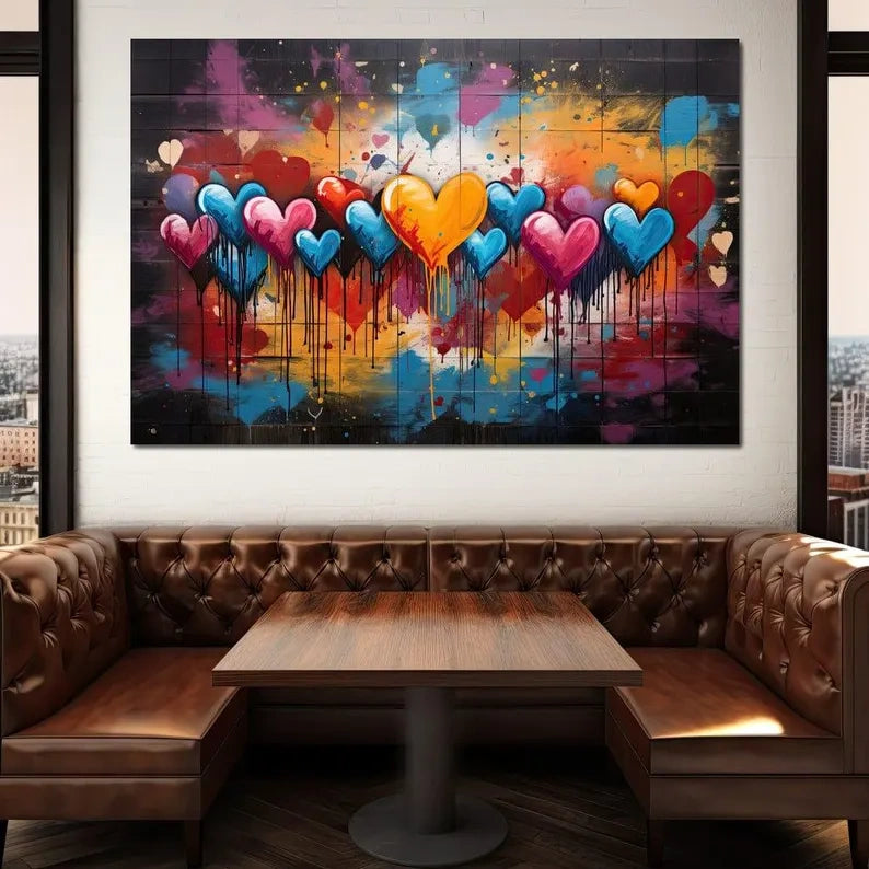 Colorful Heart Graffiti Painting – Modern Abstract Canvas Wall Art#yy710005