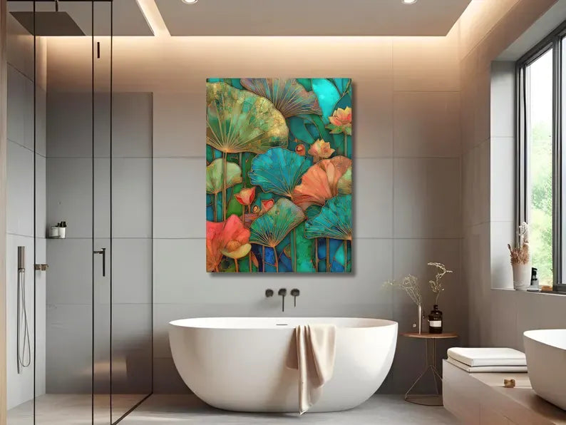 Lotus Leaf Painting – Luxury Botanical Canvas Wall Art#yy710034