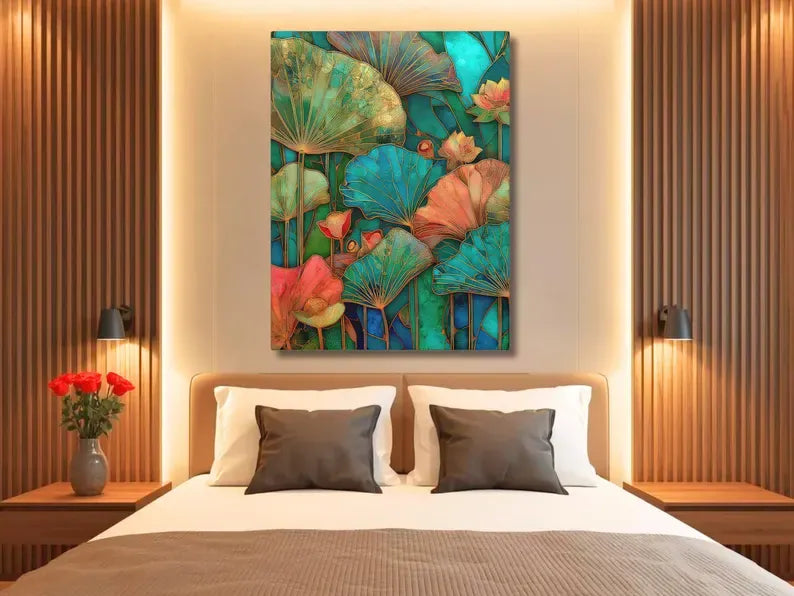 Lotus Leaf Painting – Luxury Botanical Canvas Wall Art#yy710034