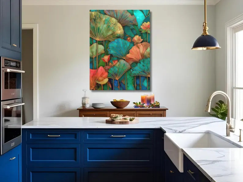 Lotus Leaf Painting – Luxury Botanical Canvas Wall Art#yy710034