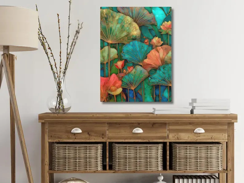 Lotus Leaf Painting – Luxury Botanical Canvas Wall Art#yy710034