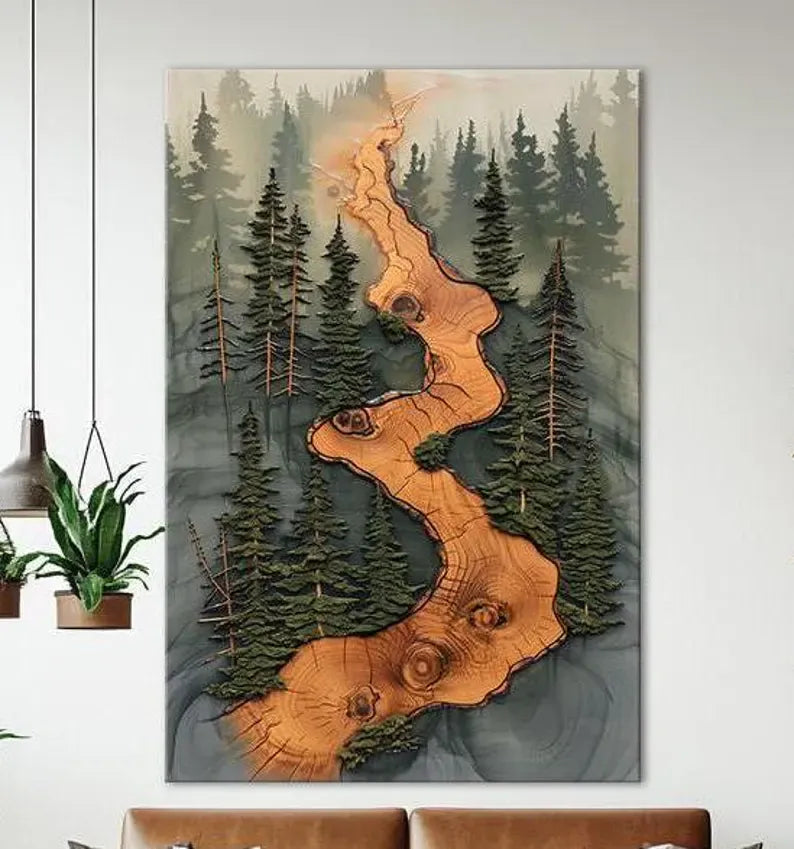 Forest River Painting – Rustic Nature Canvas Wall Art#yy710035