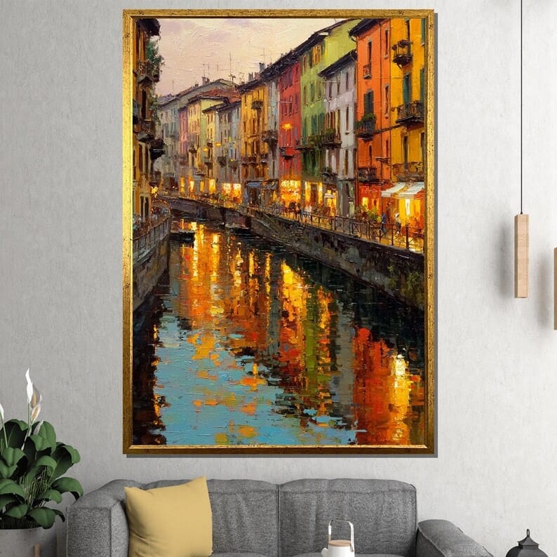Venice Canal Painting – European Cityscape Canvas Wall Art#yy710040