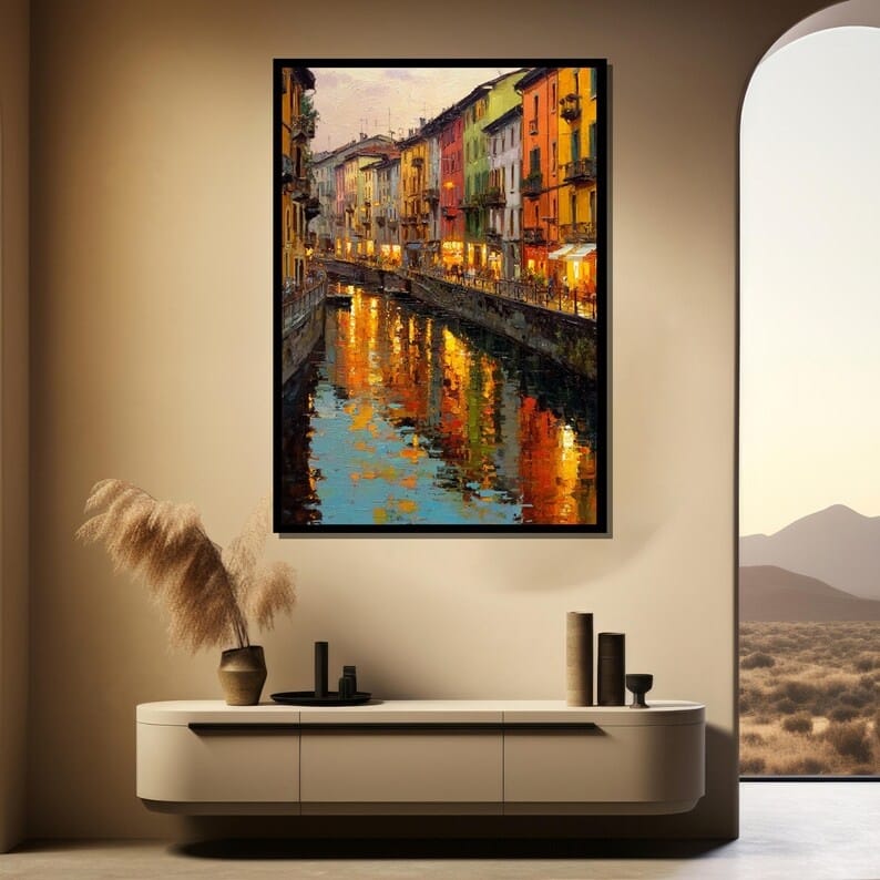 Venice Canal Painting – European Cityscape Canvas Wall Art#yy710040