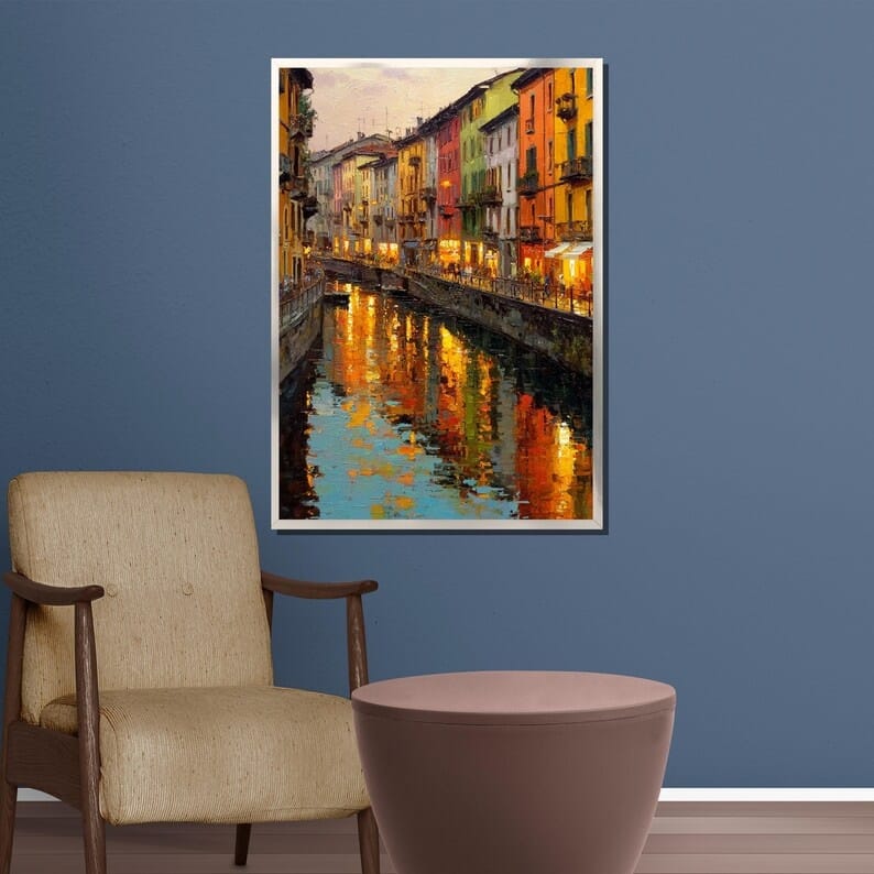 Venice Canal Painting – European Cityscape Canvas Wall Art#yy710040