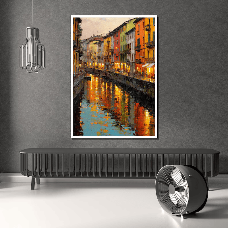 Venice Canal Painting – European Cityscape Canvas Wall Art#yy710040