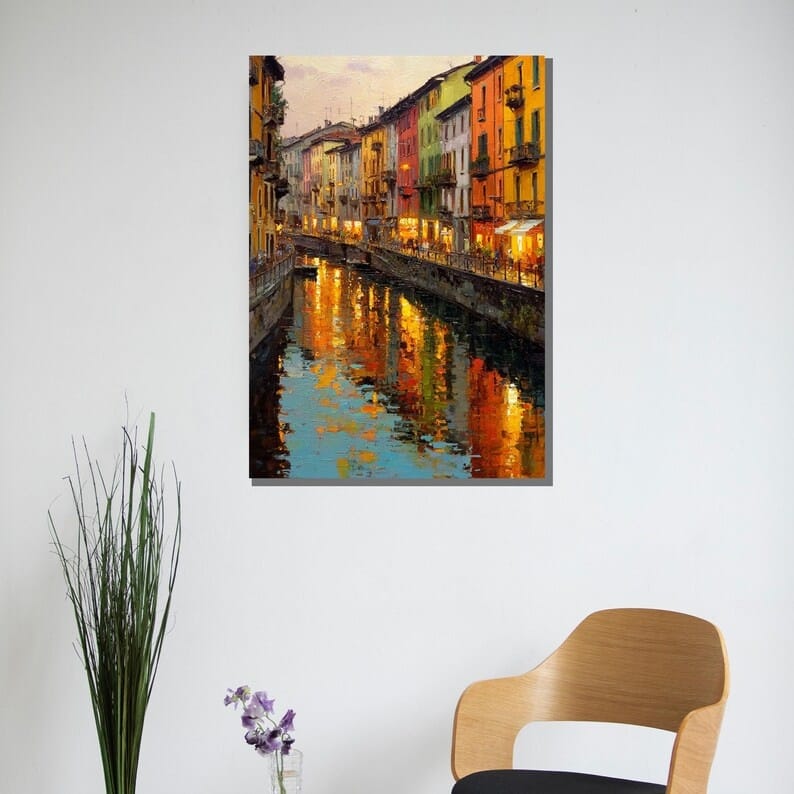 Venice Canal Painting – European Cityscape Canvas Wall Art#yy710040