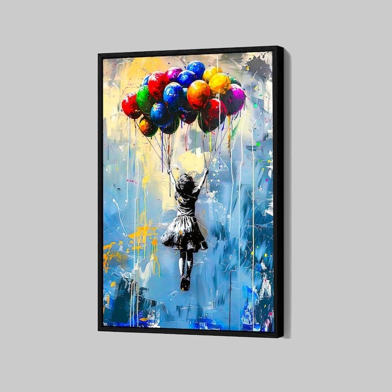 texture Girl With Balloons Painting – Modern Street Art Canvas Wall Art#yy710004