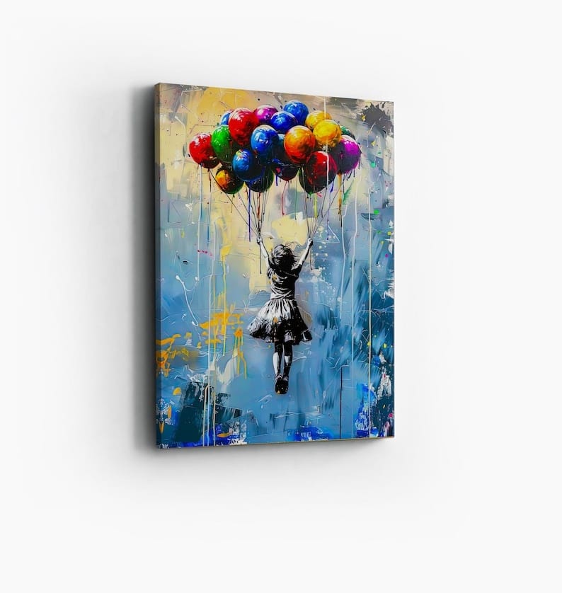 Girl With Balloons Painting – Modern Street Art Canvas Wall Art#yy710004