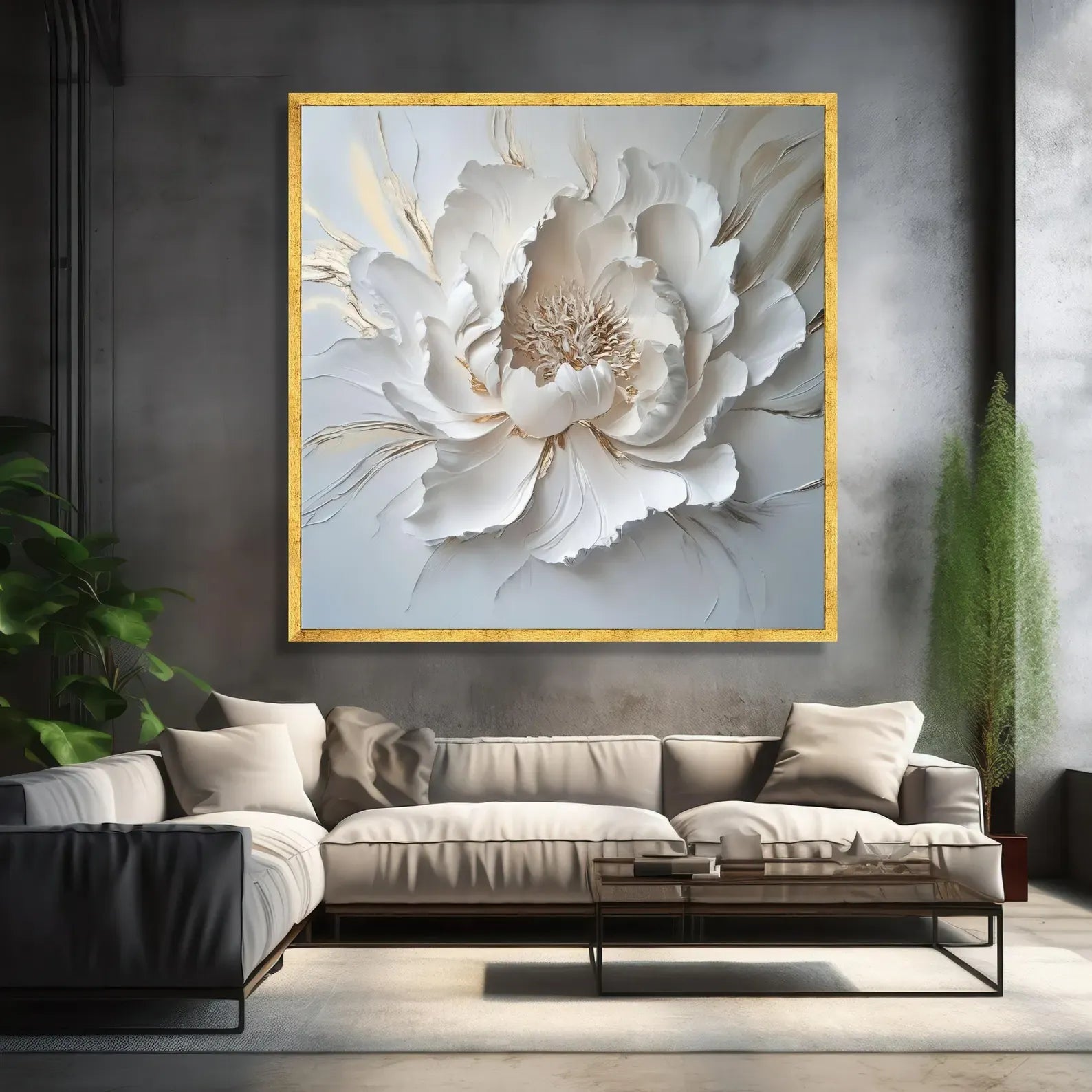 White 3D Flower Painting – Luxury Textured Floral Wall Art#yy710041