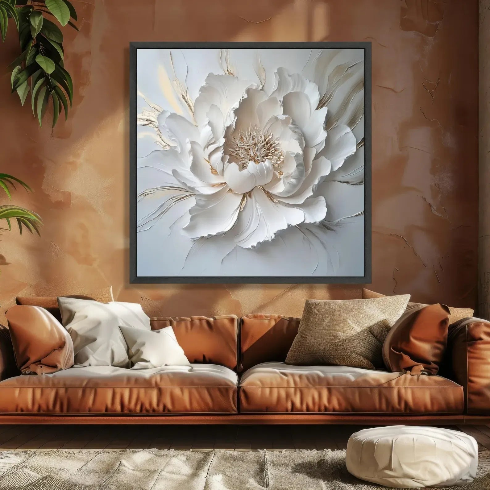 White 3D Flower Painting – Luxury Textured Floral Wall Art#yy710041