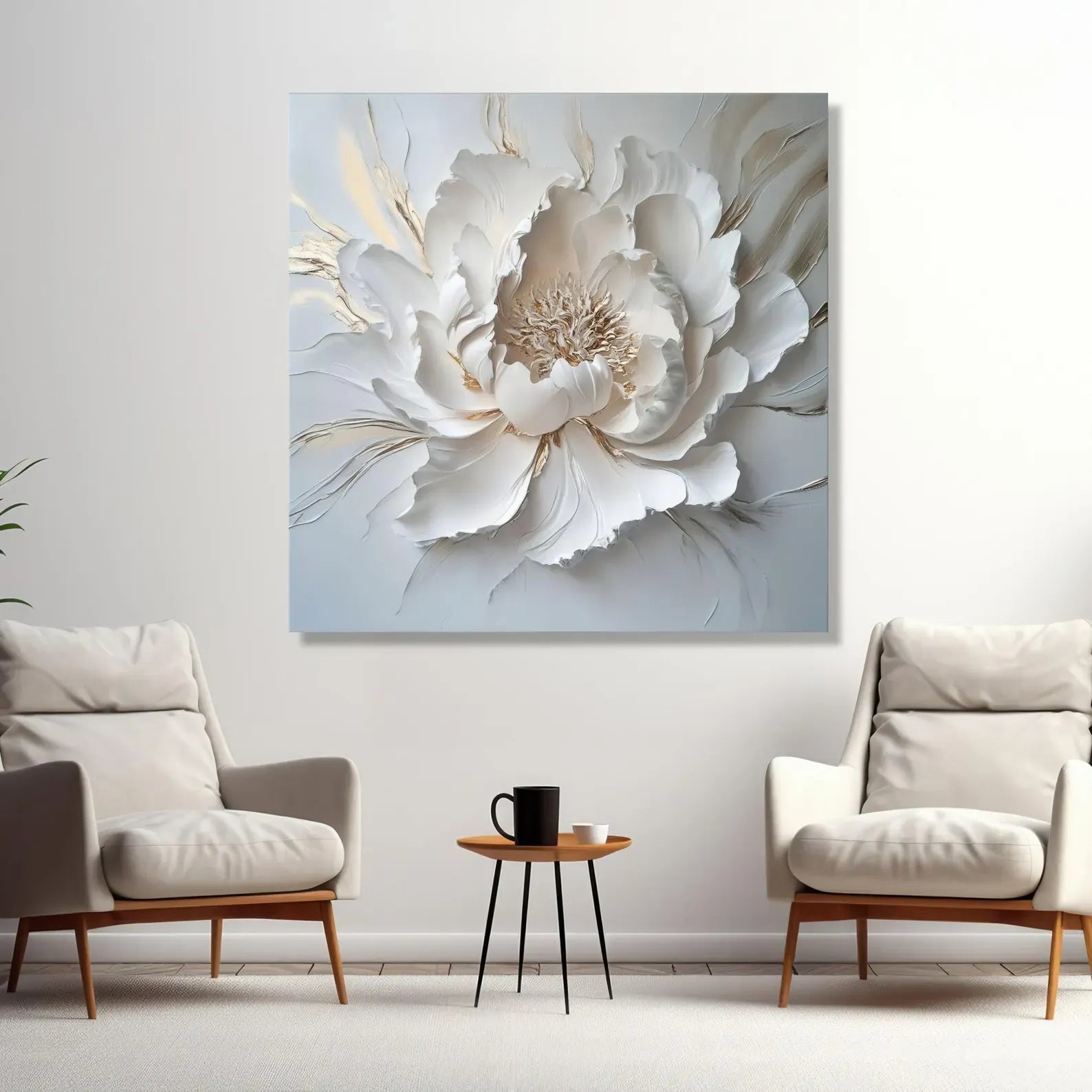 White 3D Flower Painting – Luxury Textured Floral Wall Art#yy710041