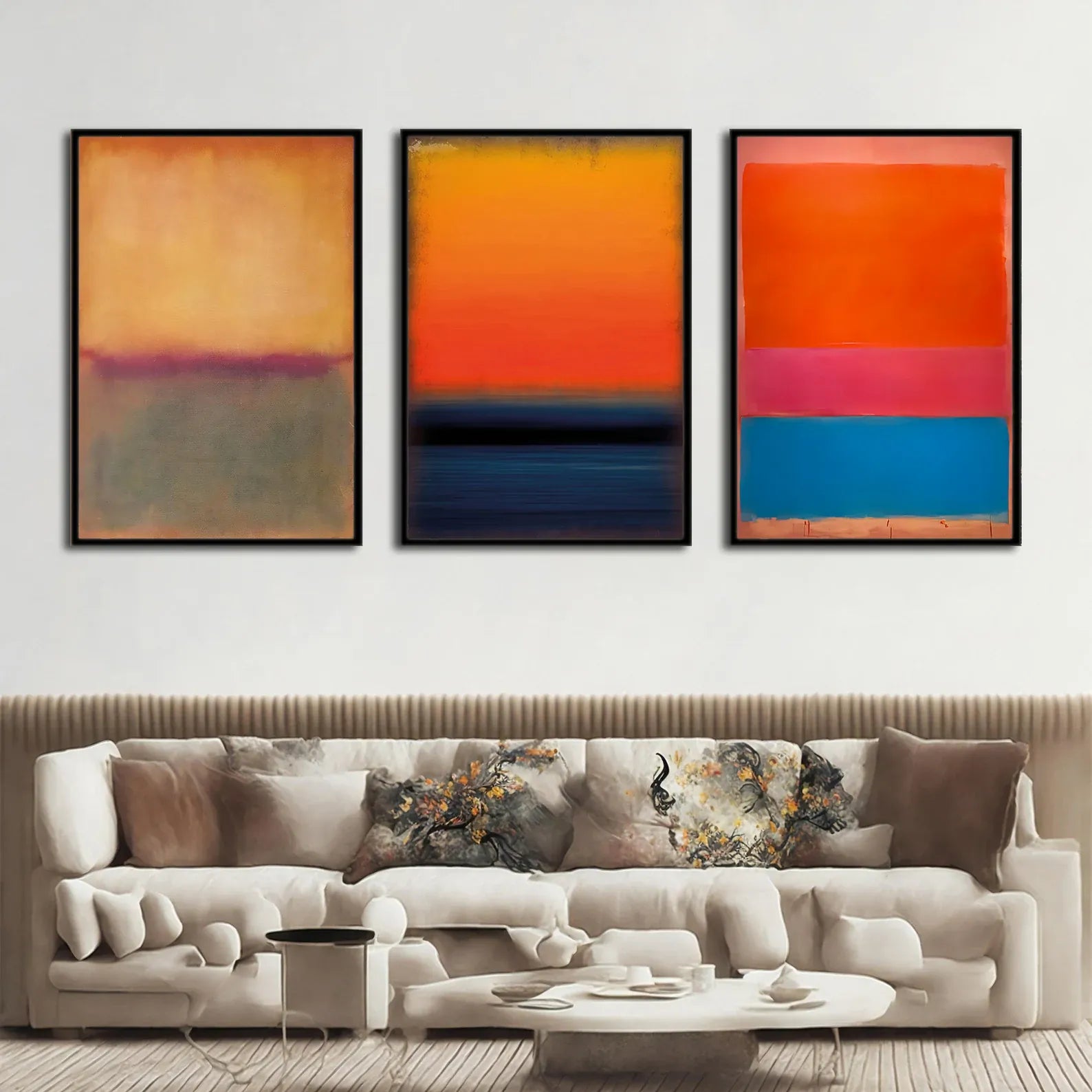 Abstract Triptych Painting – 3 Piece Modern Sunset Wall Art Set#yy710042