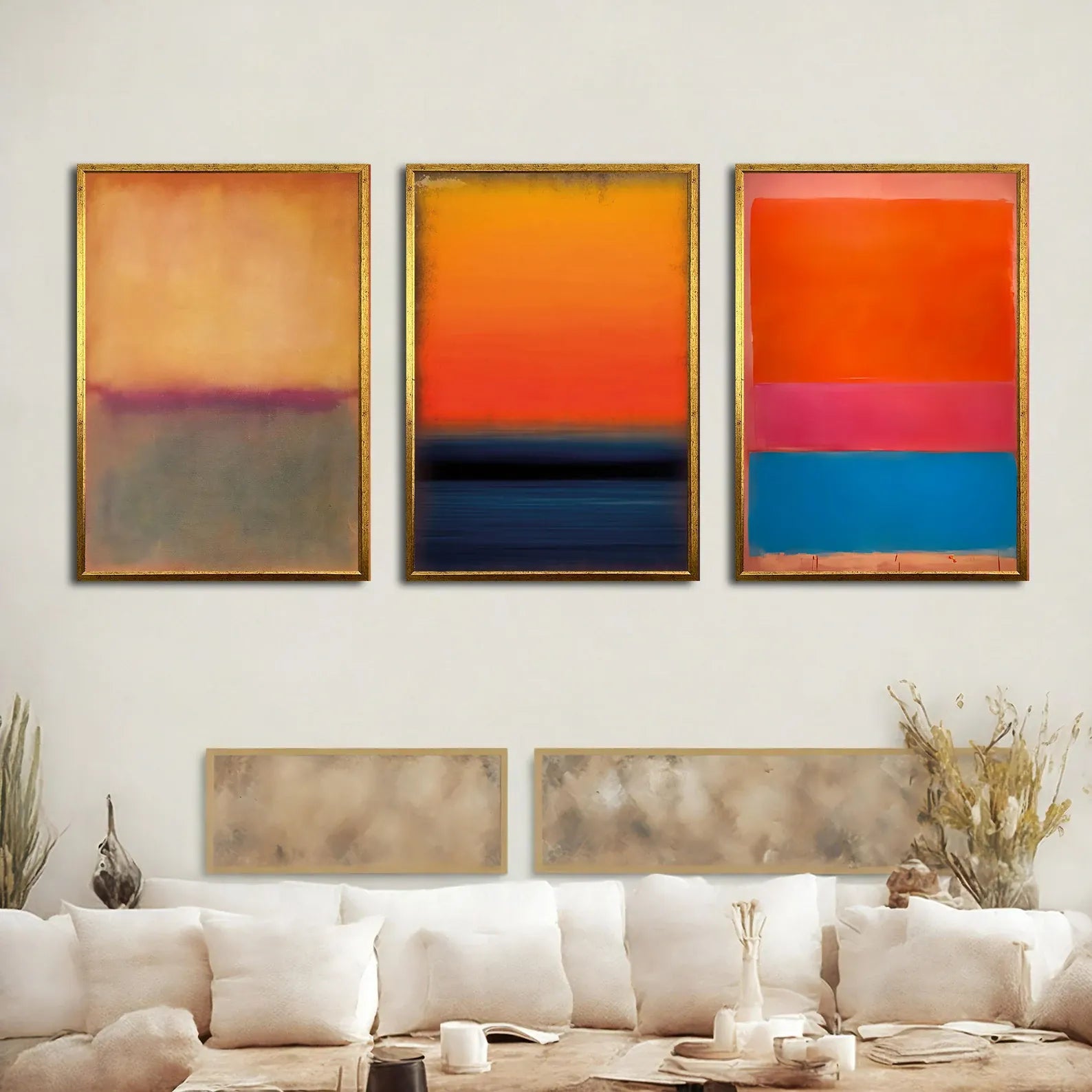 Abstract Triptych Painting – 3 Piece Modern Sunset Wall Art Set#yy710042