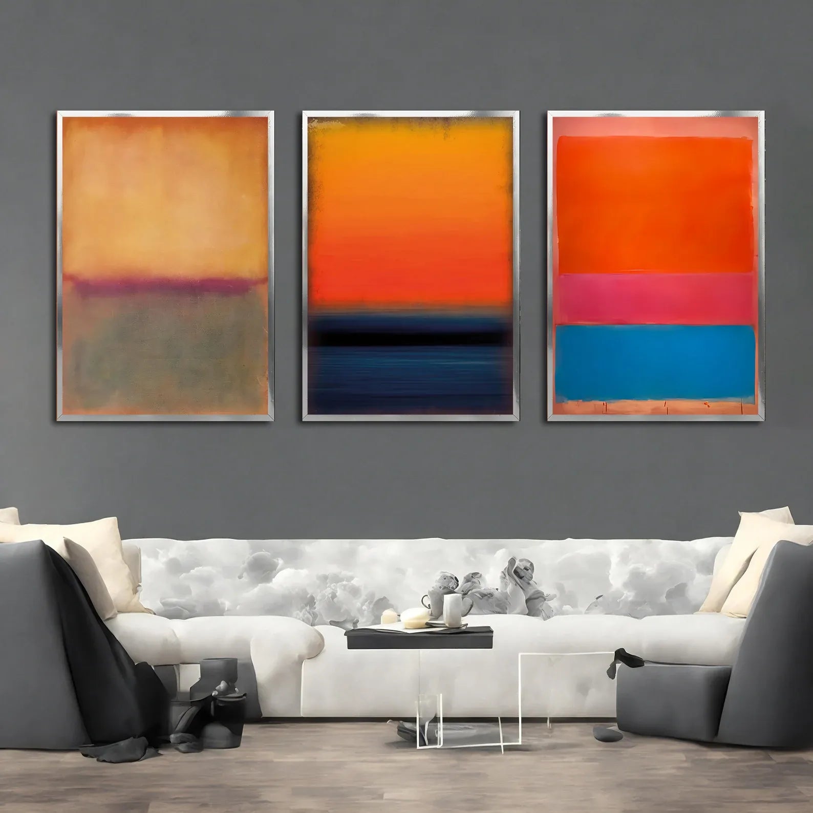 Abstract Triptych Painting – 3 Piece Modern Sunset Wall Art Set#yy710042