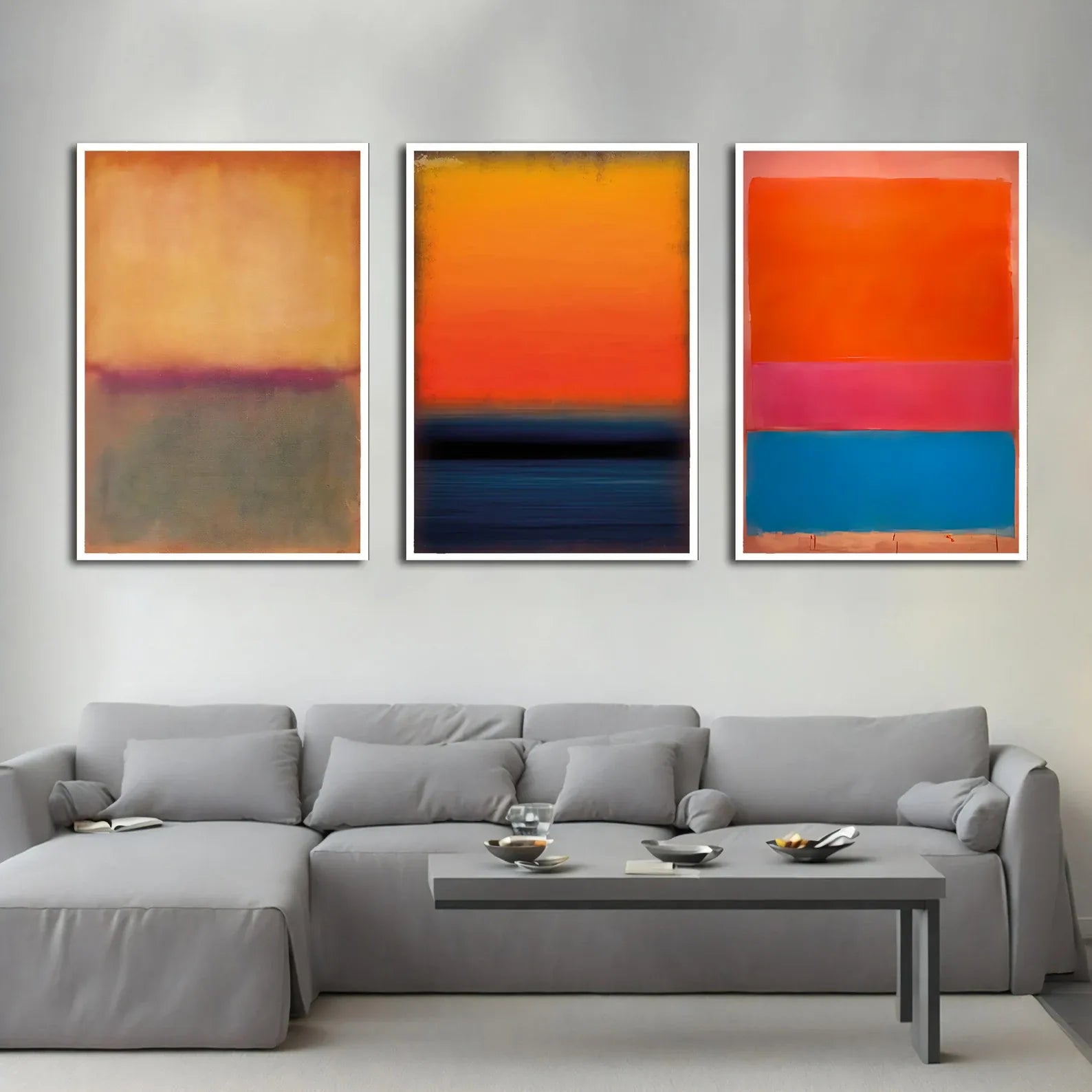 Abstract Triptych Painting – 3 Piece Modern Sunset Wall Art Set#yy710042