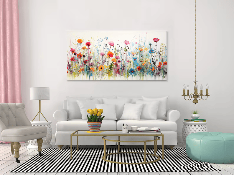 Colorful Wildflower Painting – Modern Botanical Canvas Wall Art#yy710011