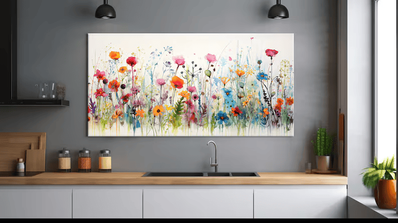 Colorful Wildflower Painting – Modern Botanical Canvas Wall Art#yy710011