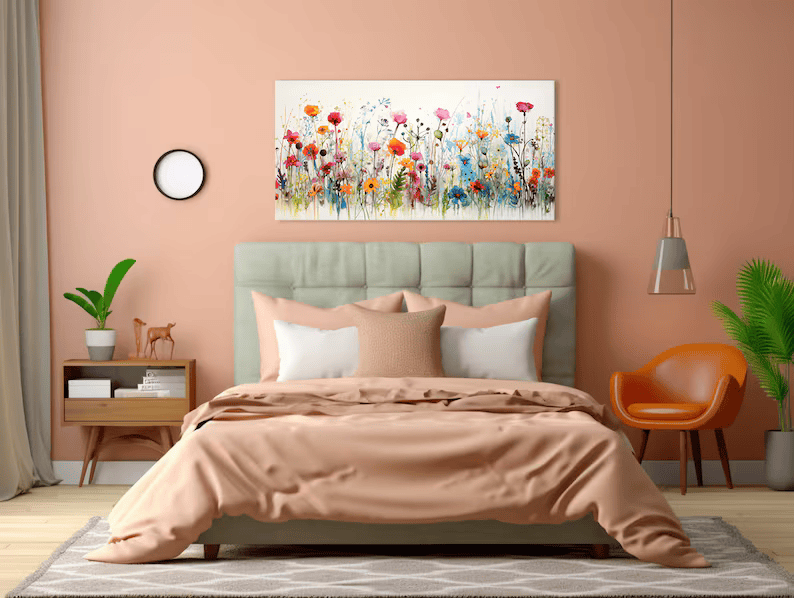 Colorful Wildflower Painting – Modern Botanical Canvas Wall Art#yy710011