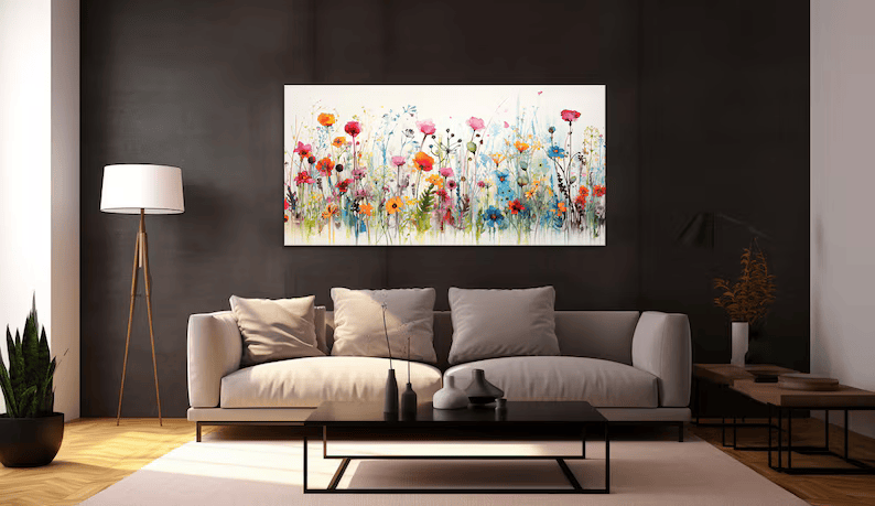 Colorful Wildflower Painting – Modern Botanical Canvas Wall Art#yy710011