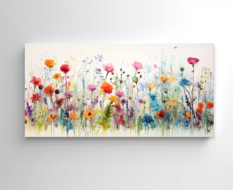 Colorful Wildflower Painting – Modern Botanical Canvas Wall Art#yy710011