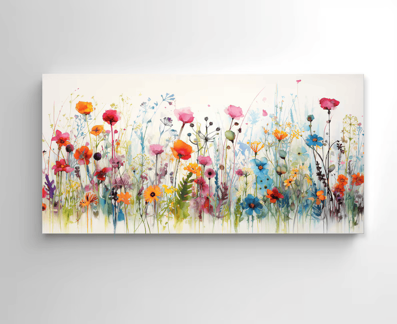 Colorful Wildflower Painting – Modern Botanical Canvas Wall Art#yy710011