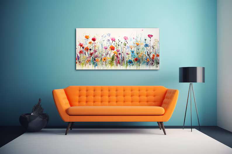 Colorful Wildflower Painting – Modern Botanical Canvas Wall Art#yy710011