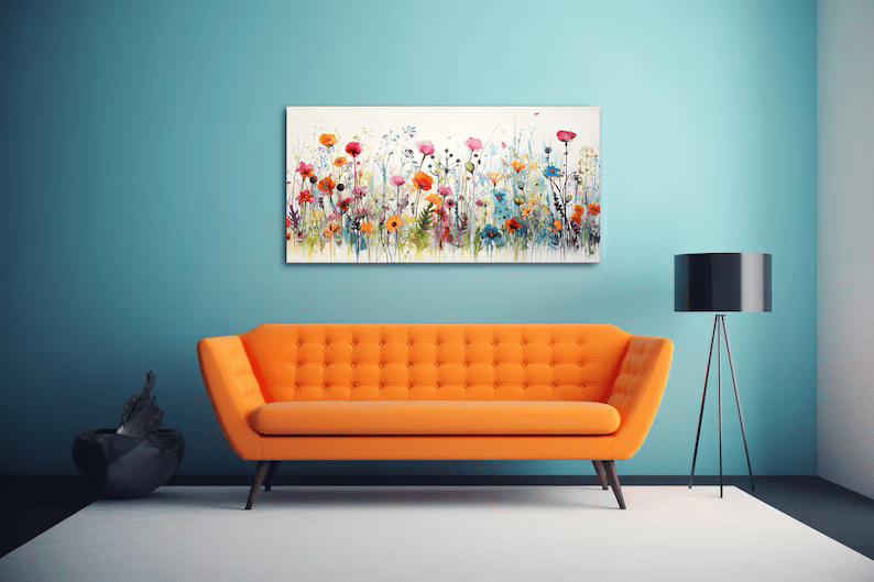 Colorful Wildflower Painting – Modern Botanical Canvas Wall Art#yy710011