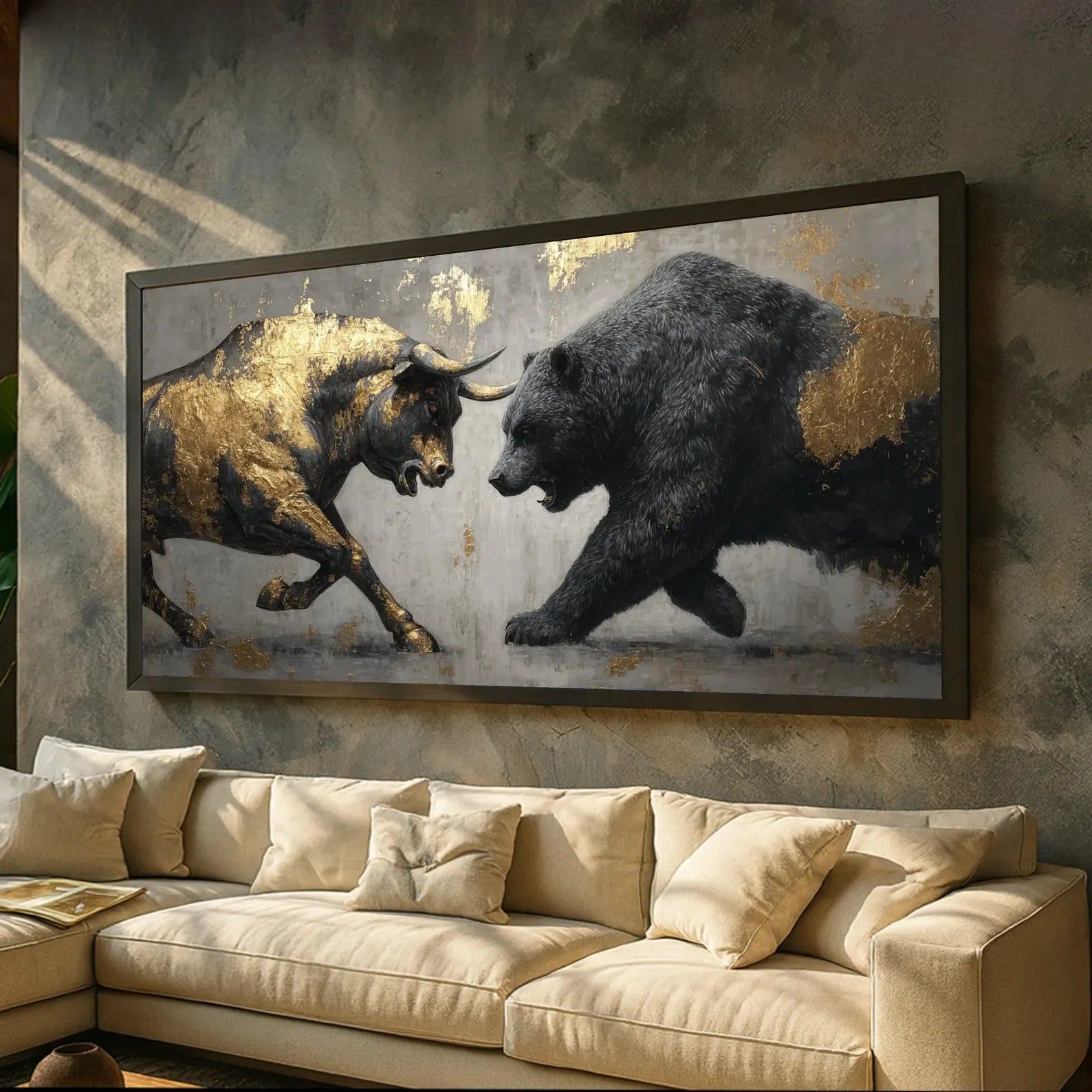 Bull and Bear Painting – Luxury Gold Animal Canvas Wall Art#yy710023