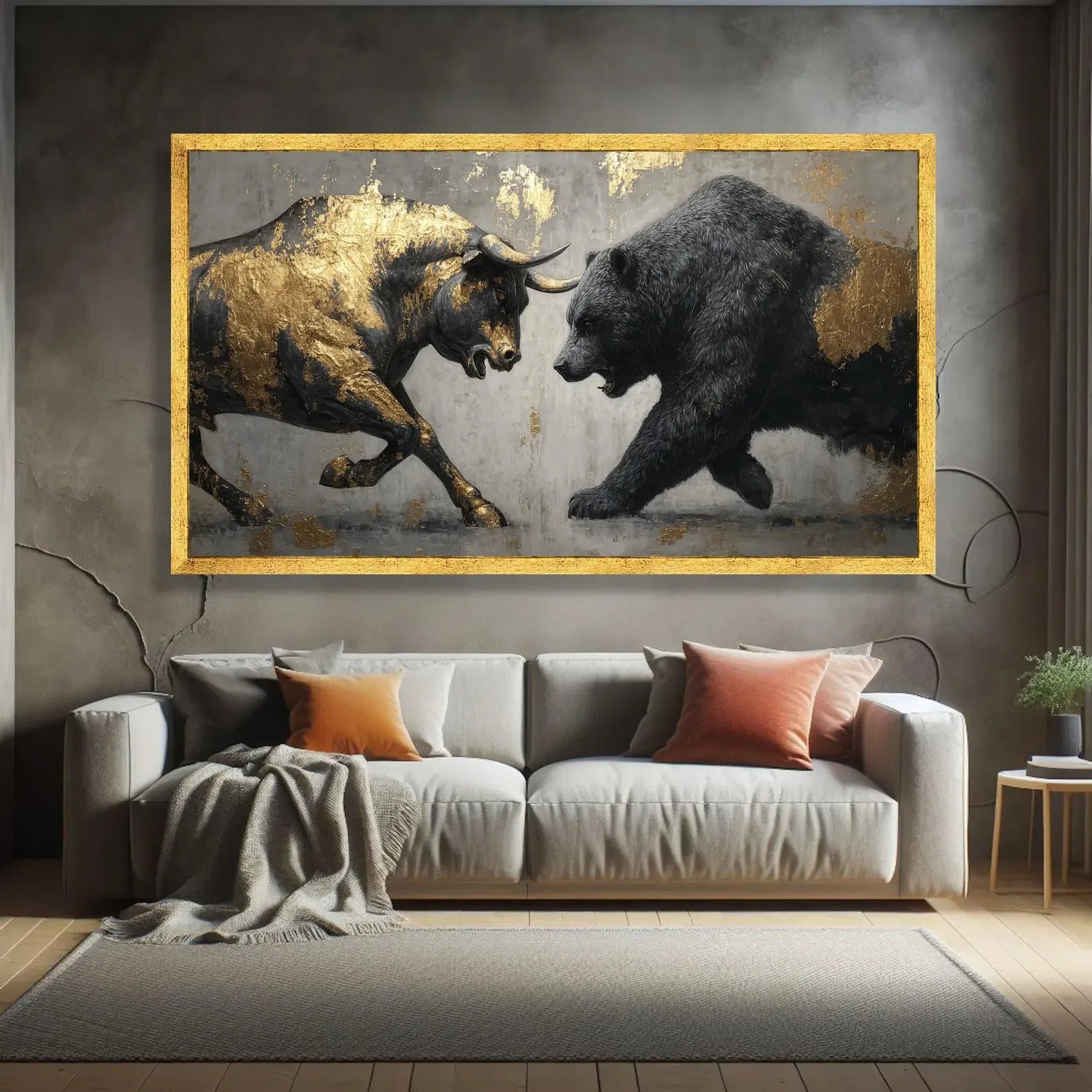 Bull and Bear Painting – Luxury Gold Animal Canvas Wall Art#yy710023