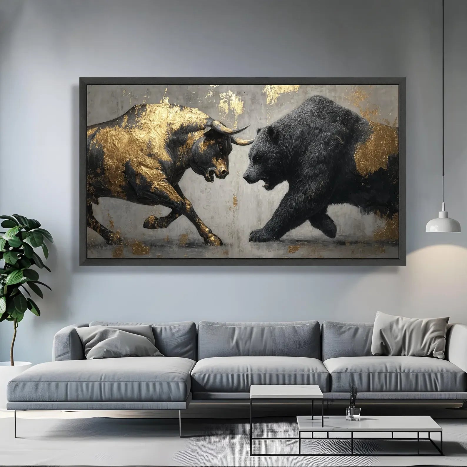 Bull and Bear Painting – Luxury Gold Animal Canvas Wall Art#yy710023