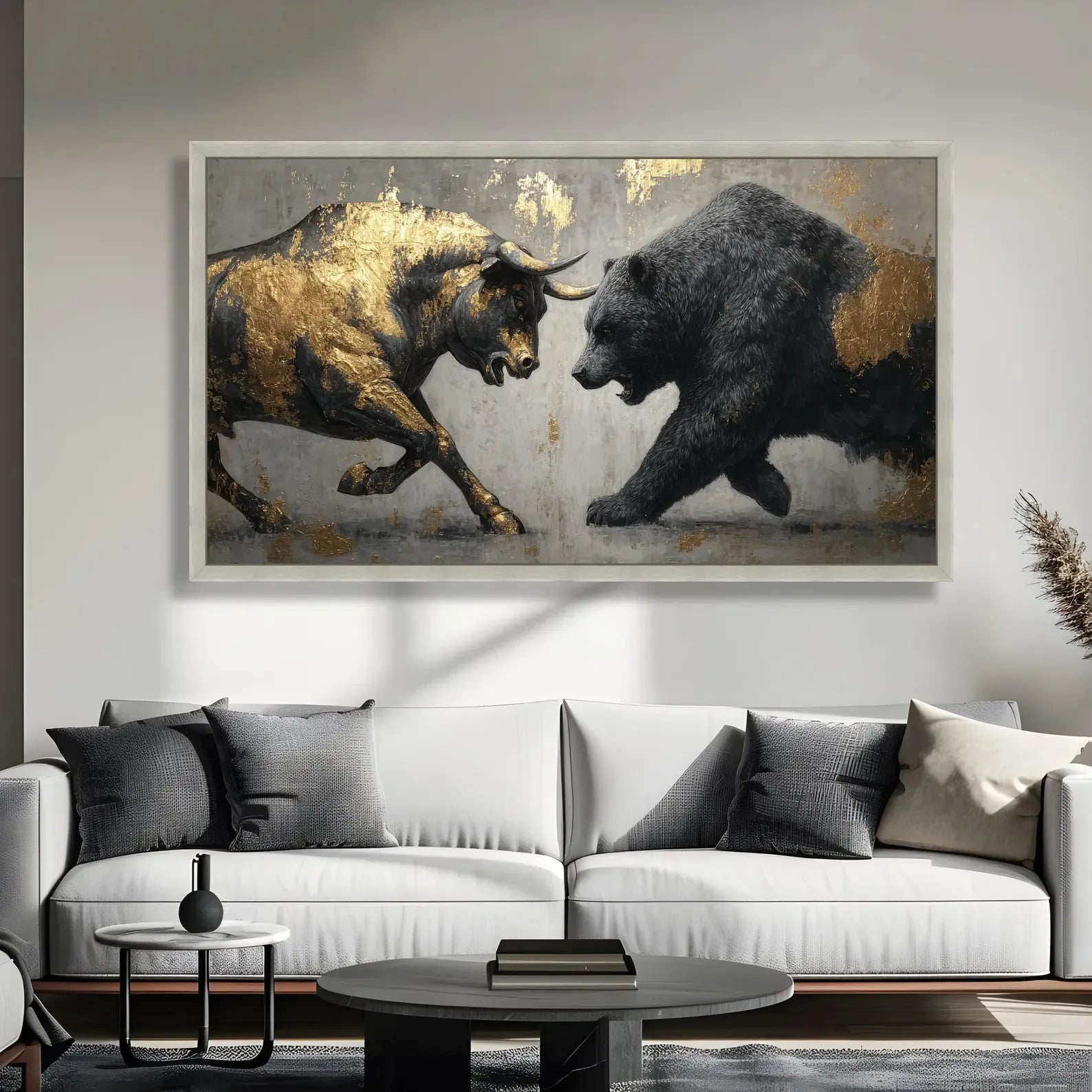 Bull and Bear Painting – Luxury Gold Animal Canvas Wall Art#yy710023
