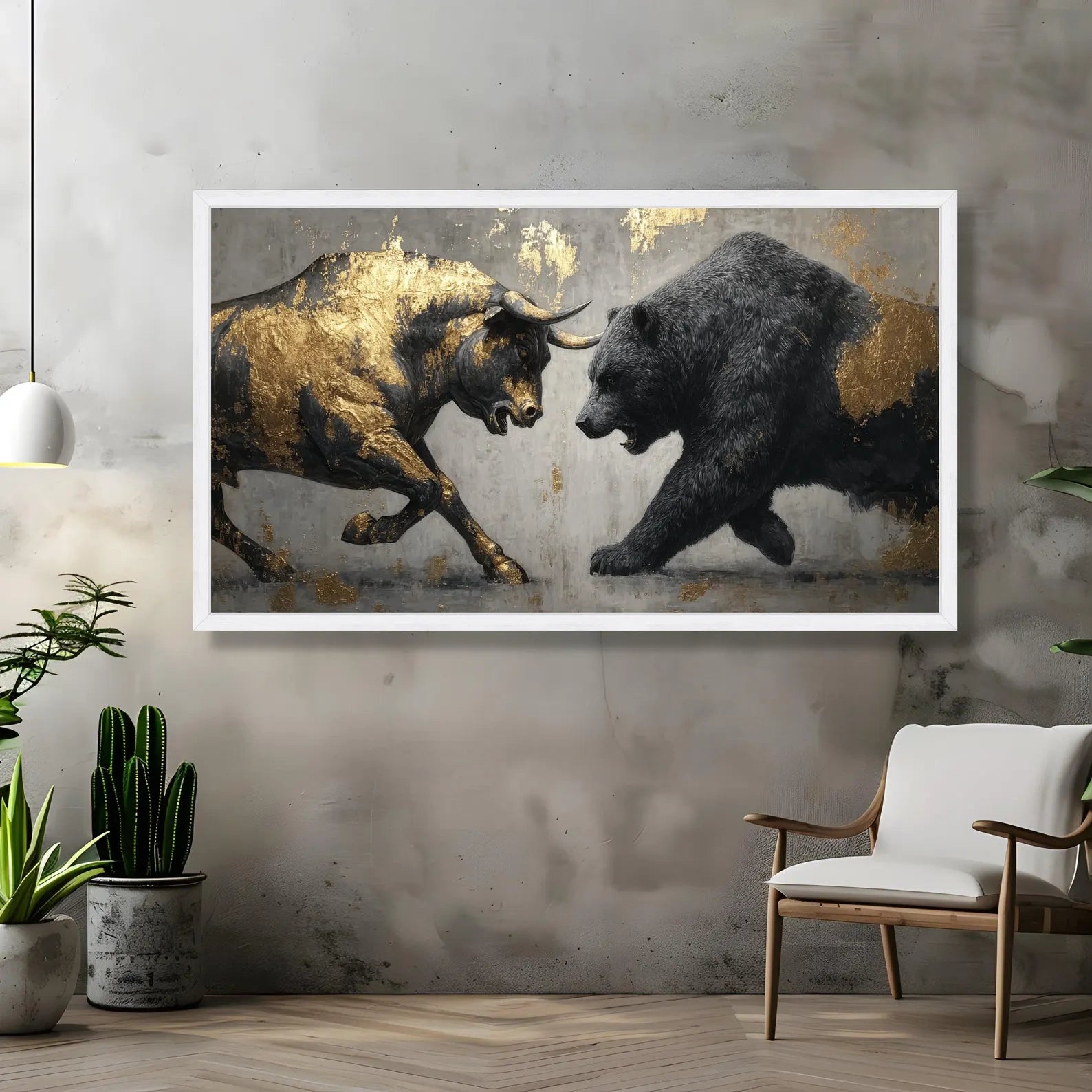 Bull and Bear Painting – Luxury Gold Animal Canvas Wall Art#yy710023