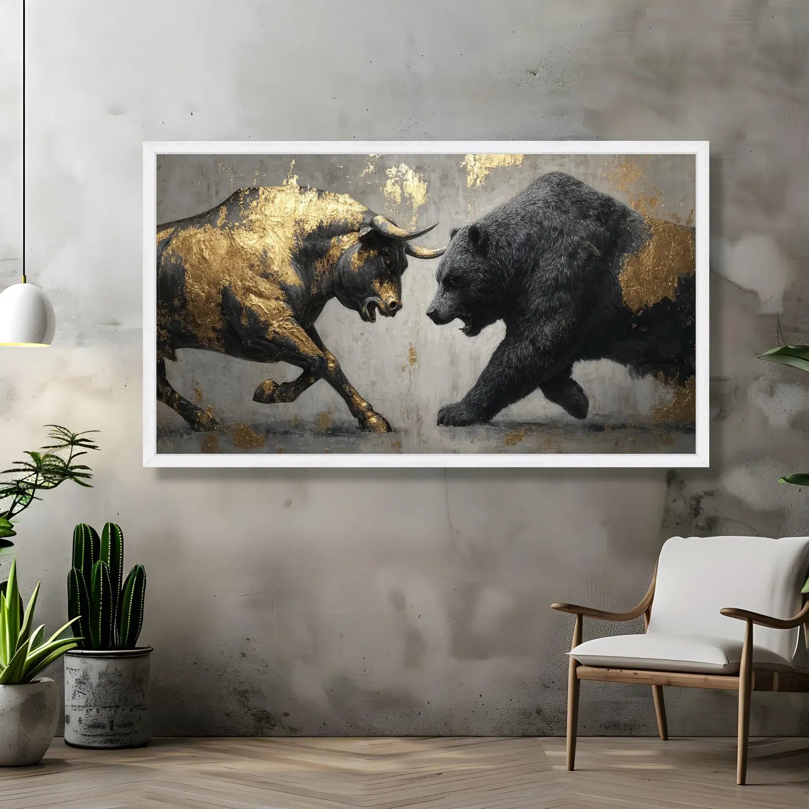 Bull and Bear Painting – Luxury Gold Animal Canvas Wall Art#yy710023