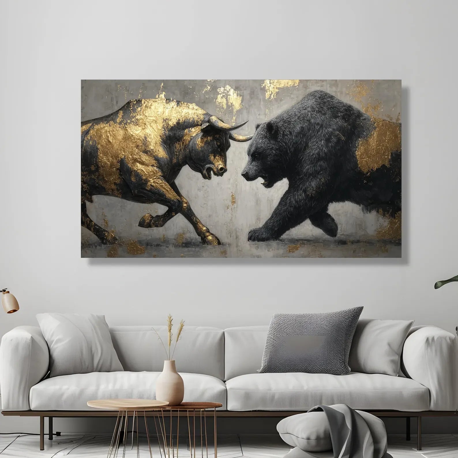 Bull and Bear Painting – Luxury Gold Animal Canvas Wall Art#yy710023