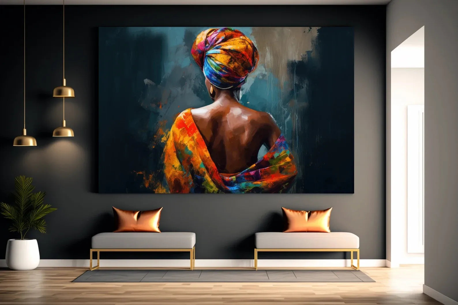 texture African Woman Portrait Painting – Modern Contemporary Canvas Wall Art#yy710009