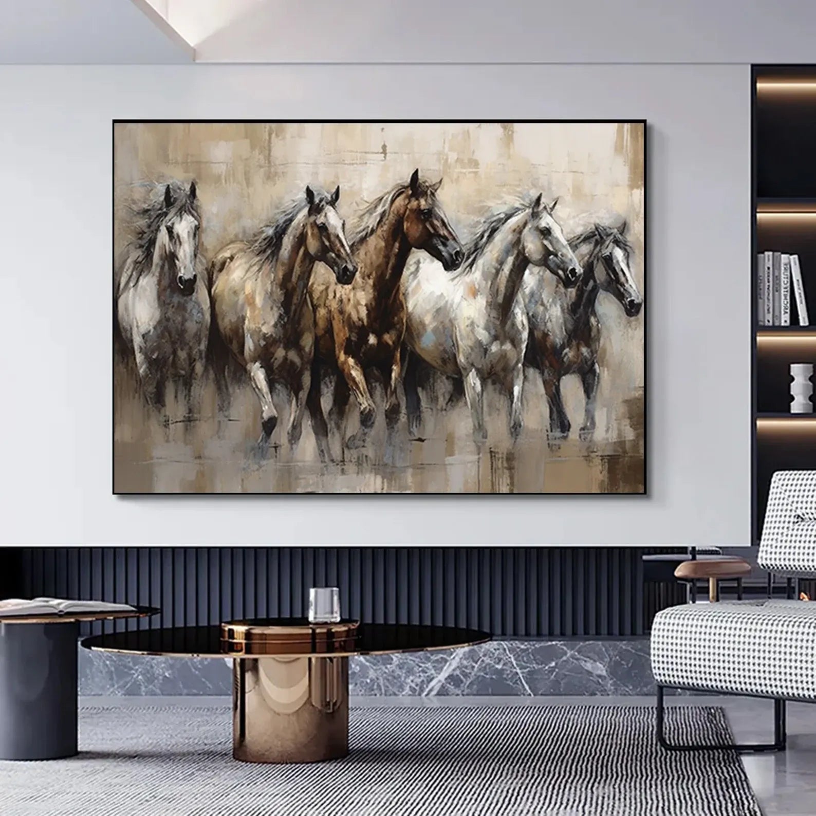 Running Horses Painting – Equestrian Animal Canvas Wall Art#yy710026