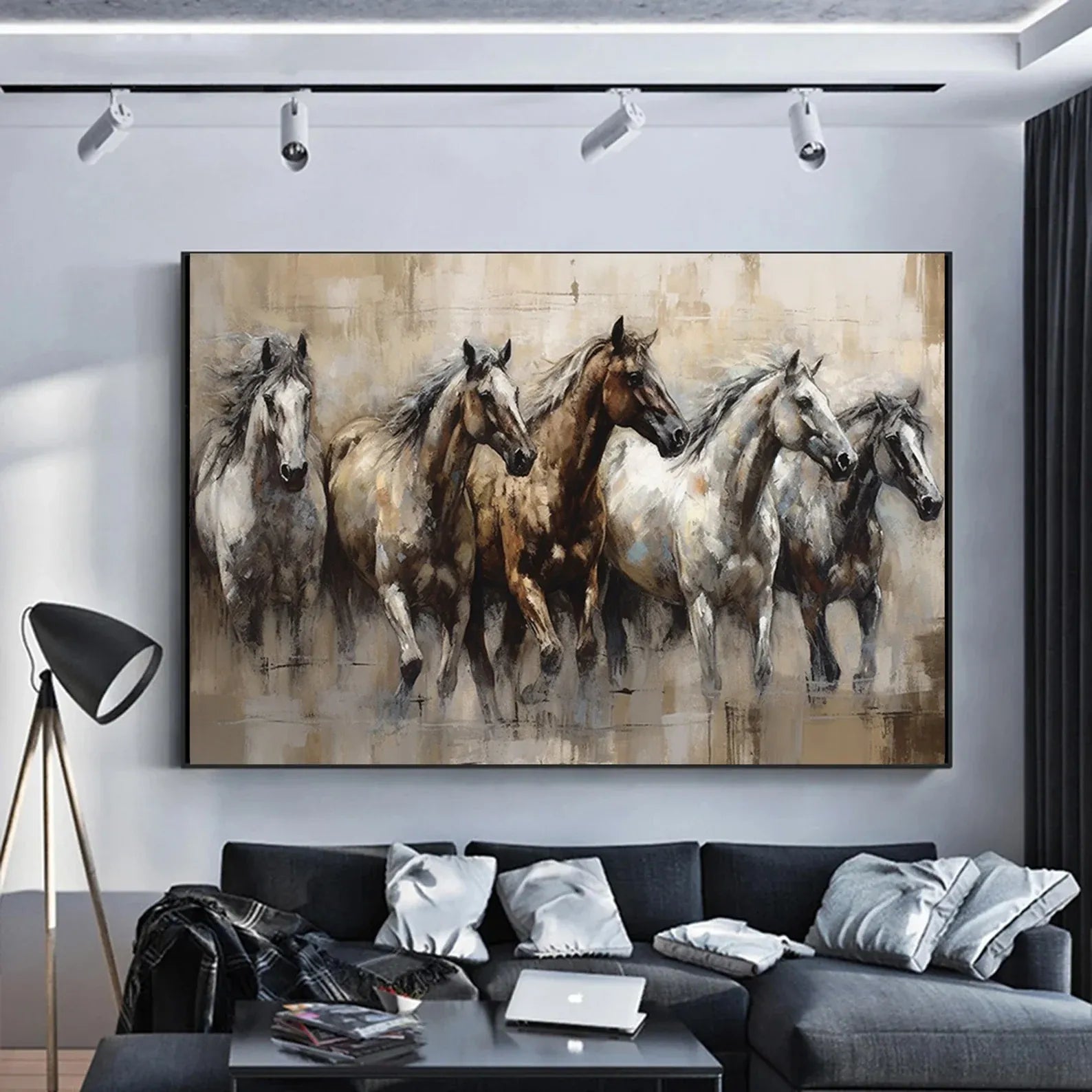 Running Horses Painting – Equestrian Animal Canvas Wall Art#yy710026