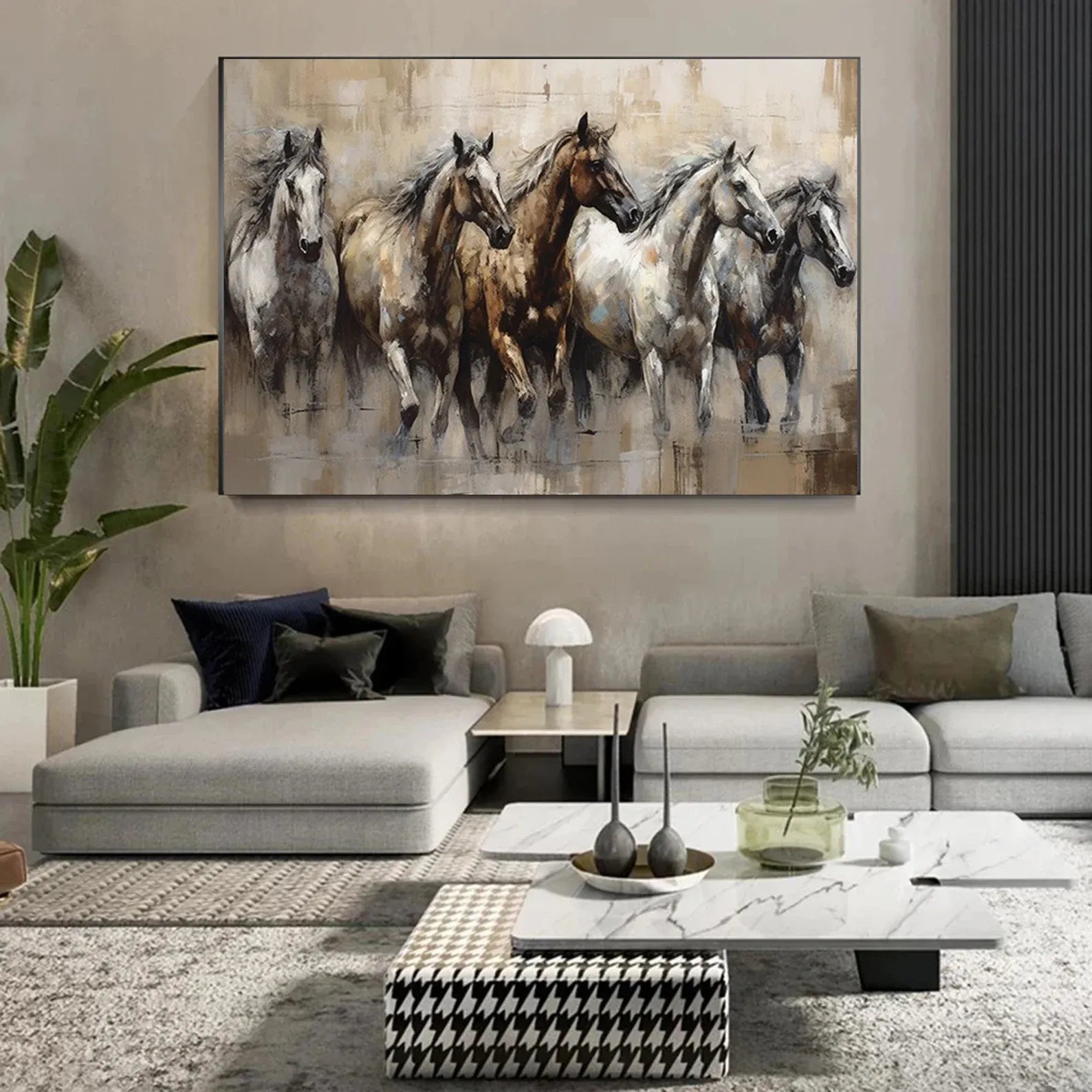 Running Horses Painting – Equestrian Animal Canvas Wall Art#yy710026
