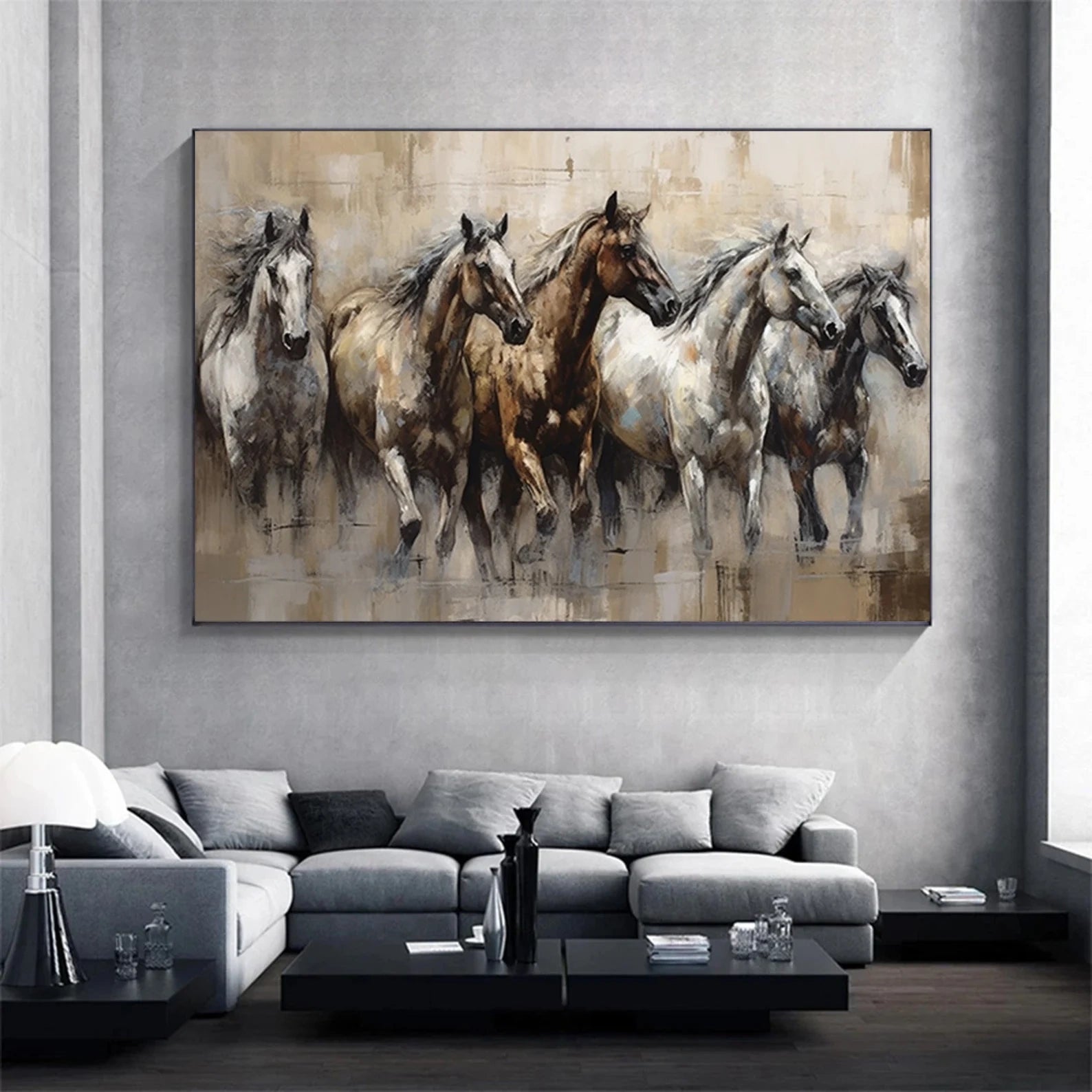 Running Horses Painting – Equestrian Animal Canvas Wall Art#yy710026