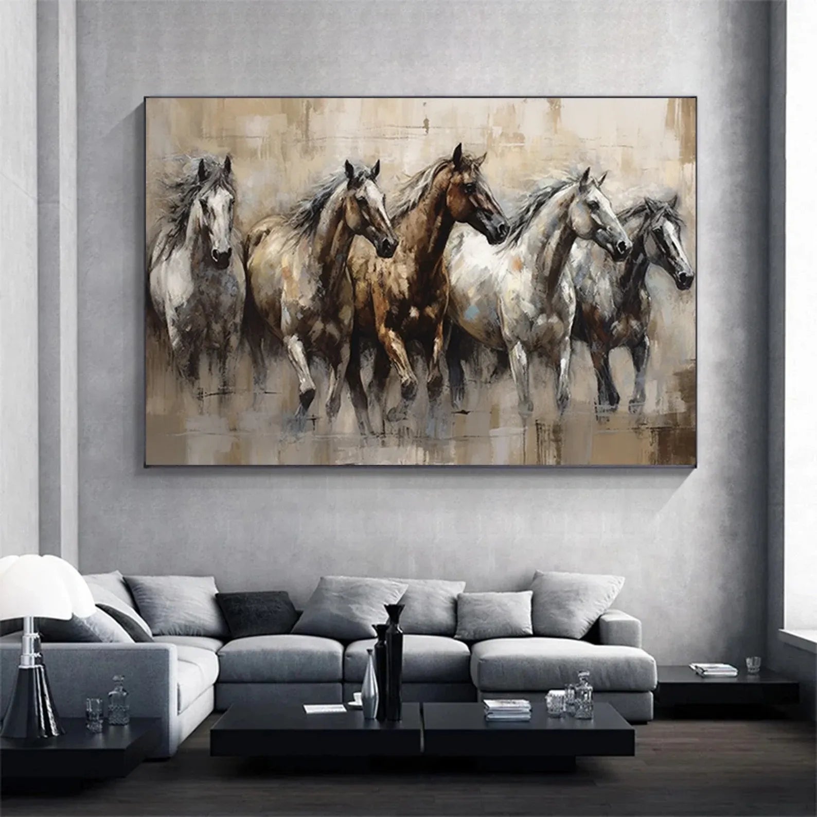 Running Horses Painting – Equestrian Animal Canvas Wall Art#yy710026