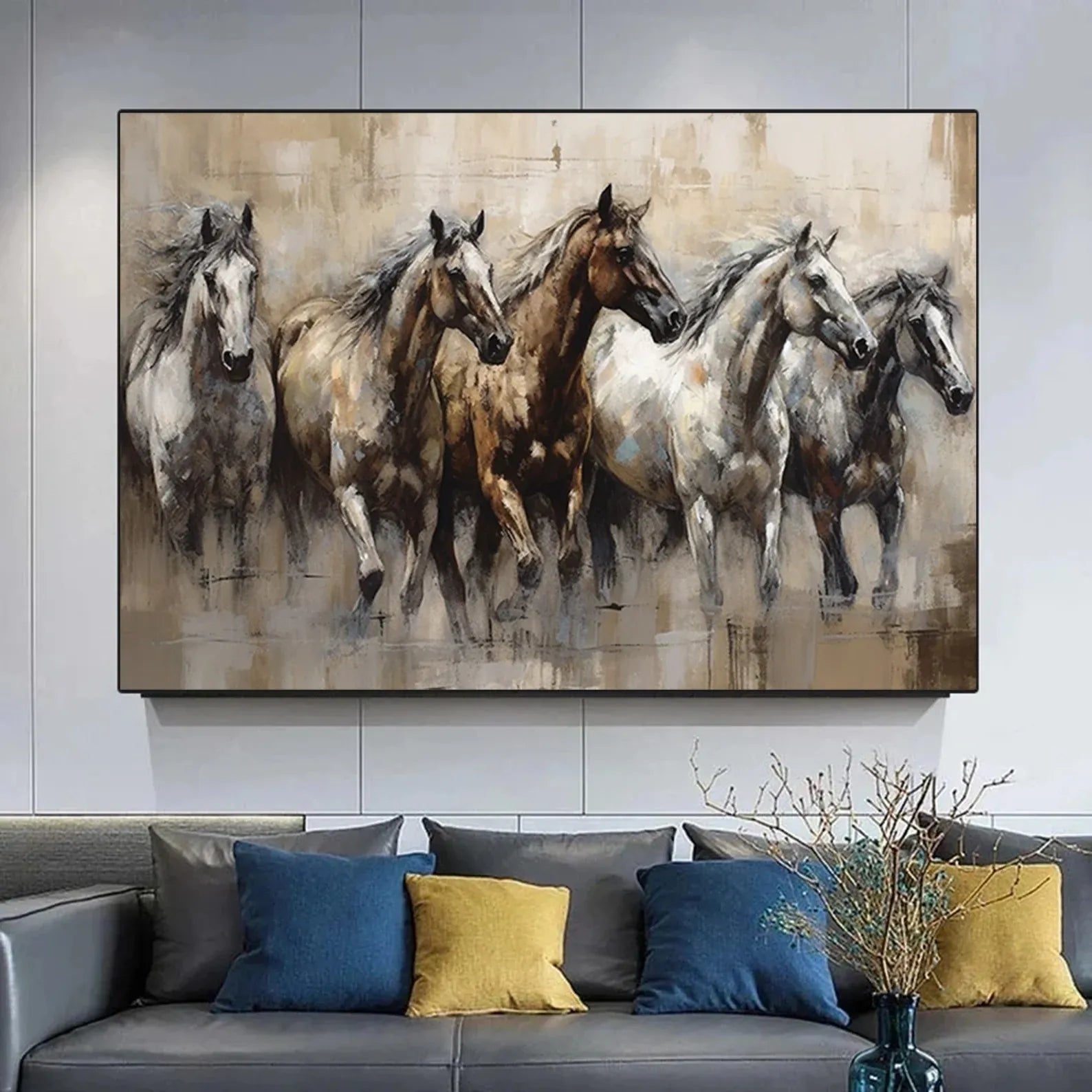 Running Horses Painting – Equestrian Animal Canvas Wall Art#yy710026